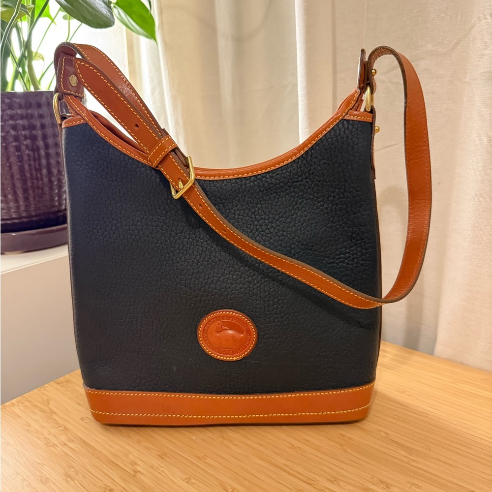Dooney & Bourke Navy and Tan Leather Shoulder Bag